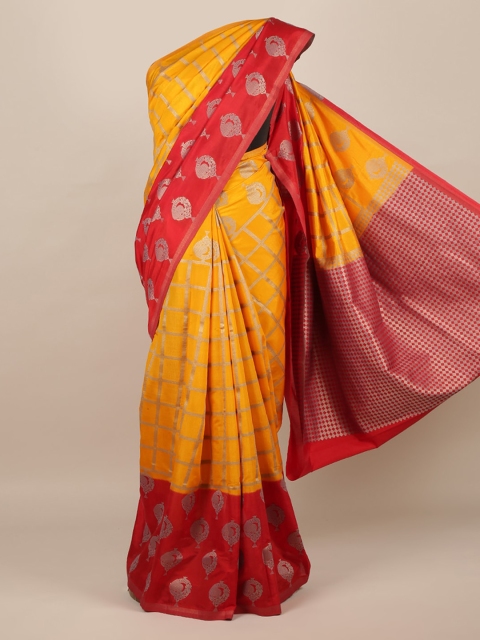 

Pothys Mustard Yellow & Red Jute Silk Woven Design Saree