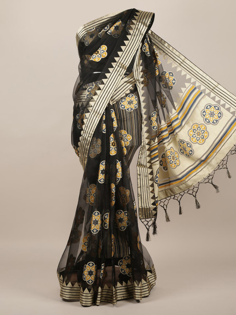 

Pothys Black Woven Design Tissue Saree