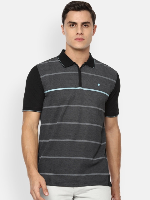 

Louis Philippe Men Charcoal Black Striped Polo Collar T-shirt