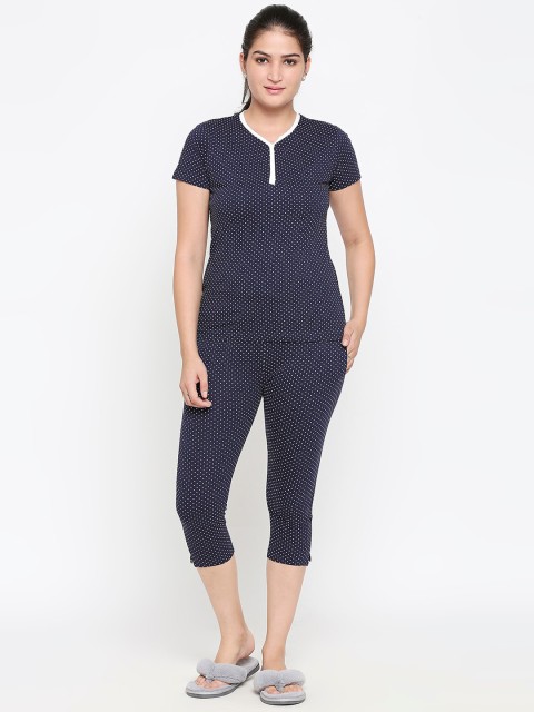 

XIN Women Navy Blue & White Printed Night suit