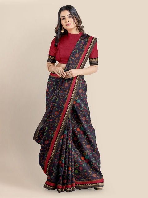 

Kalamandir Navy Blue & Red Silk Blend Printed Saree