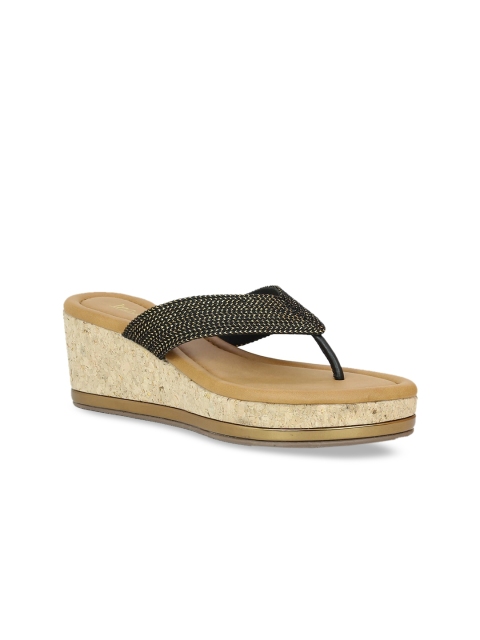 

Inc 5 Women Black & Gold-Toned Woven Design Wedges