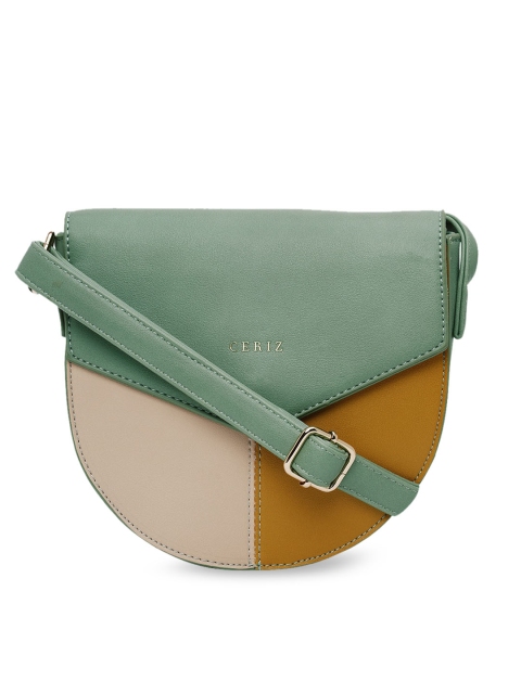 

CERIZ Green & Cream-Coloured Colourblocked Sling Bag