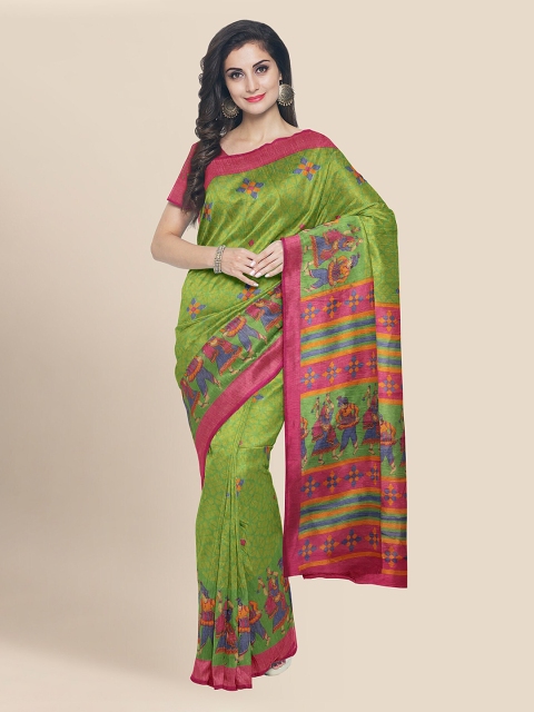 

Kalamandir Green & Pink Silk Blend Printed Banarasi Saree