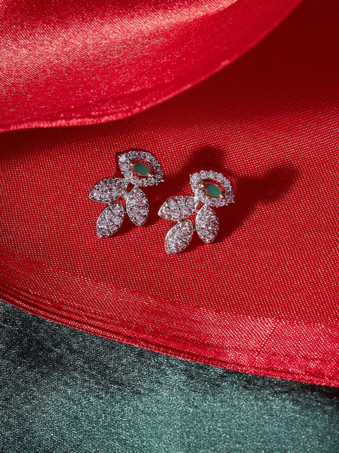 

ZeroKaata Gold-Plated AD Studded Leaf Shaped Studs