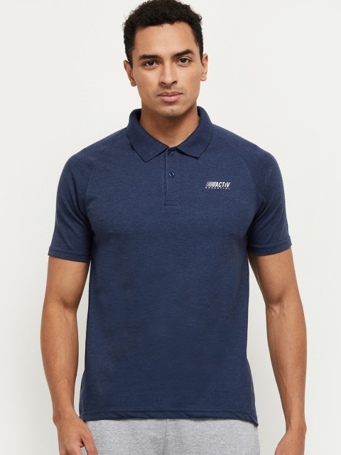 

max Men Blue Solid Polo Collar T-shirt