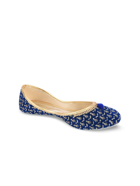 

DESI COLOUR Women Blue Embellished Velvet Ballerinas