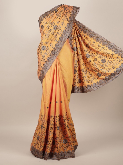 

Pothys Mustard Yellow Embroidered Jute Silk Saree