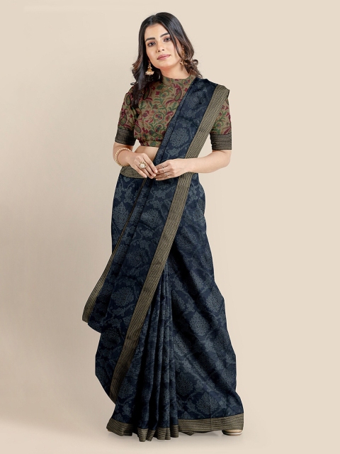 

Kalamandir Navy Blue & White Silk Blend Printed Saree