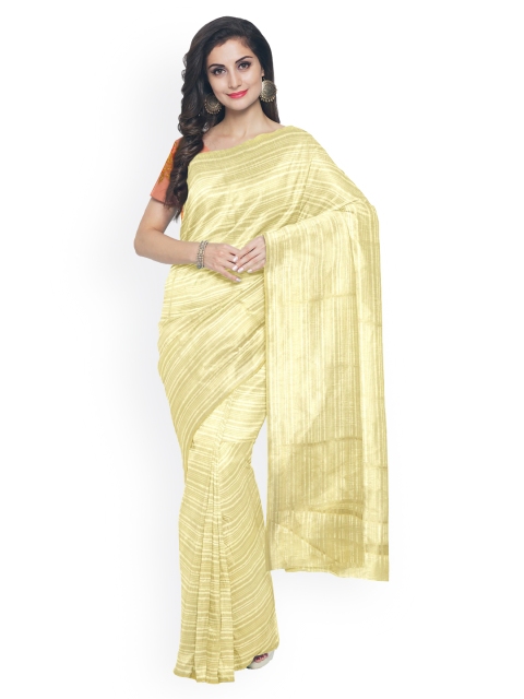 

Kalamandir Yellow Striped Silk Blend Saree