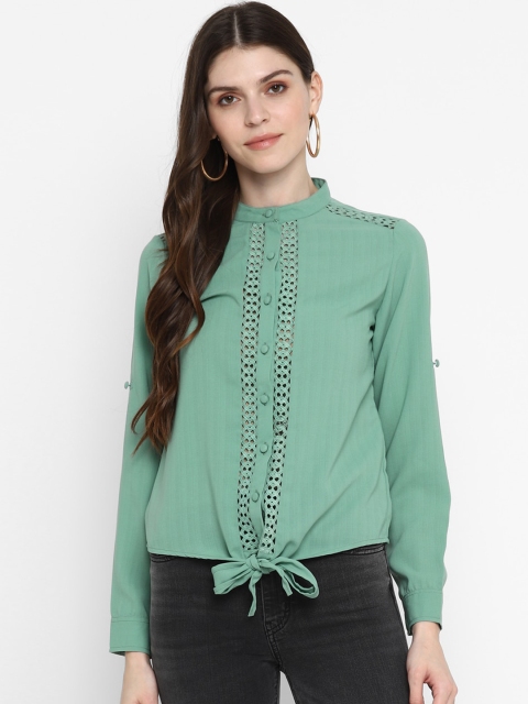 

TRENDY DIVVA Green Mandarin Collar Regular Top