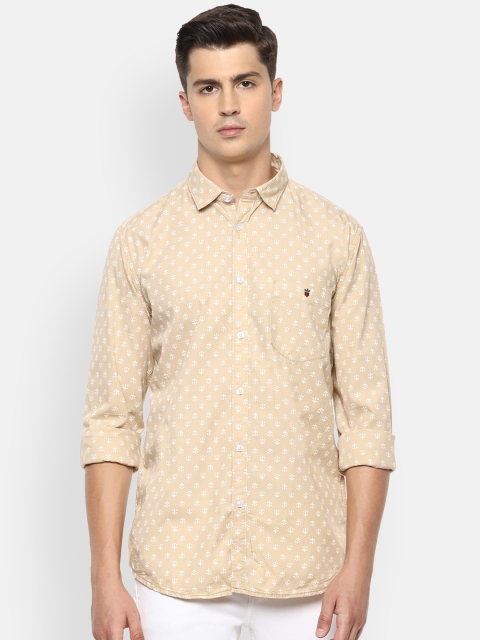 Louis Philippe Jeans Men Beige Slim Fit Printed Casual Shirt