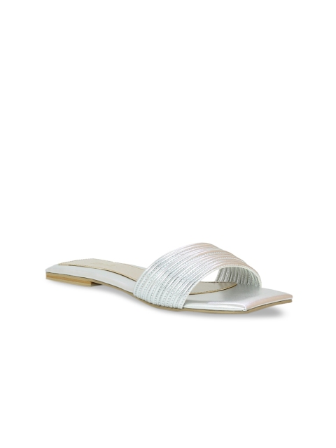 

Inc 5 Women Silver-Toned Solid Open Toe Flats