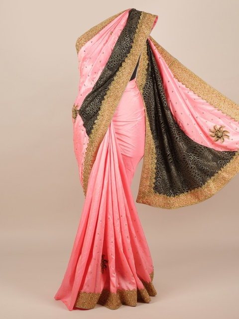 

Pothys Pink & Black Jute Silk Embellished Saree