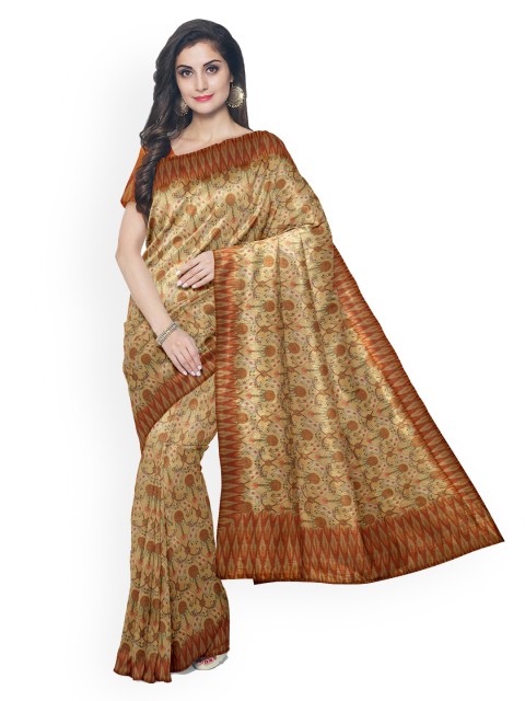 

Kalamandir Beige & Brown Linen Blend Printed Banarasi Saree
