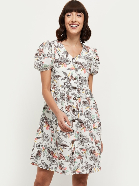 

max Women Off-White Printed Fit and Flare Dress