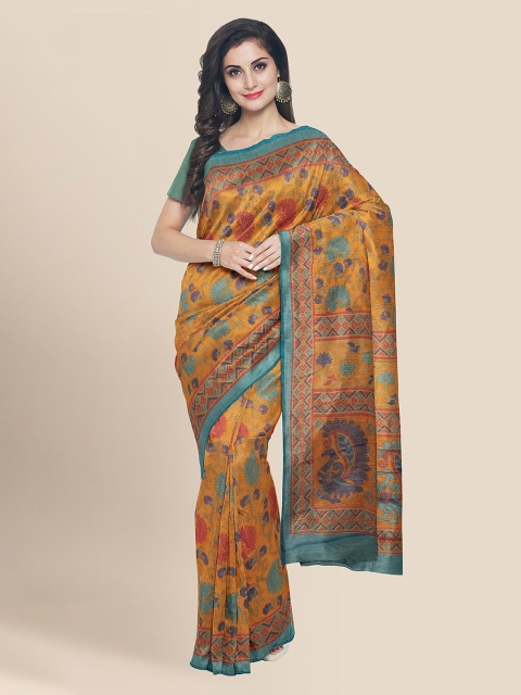 

Kalamandir Yellow Silk Blend Printed Banarasi Saree