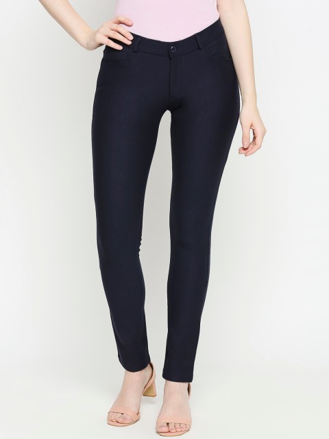 

fungus Women Navy Blue Slim Fit Solid Regular Trousers