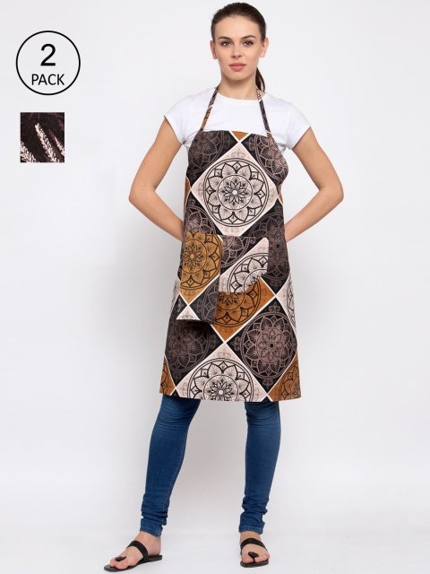 

KLOTTHE Unisex Pack Of 2 Cotton Printed 210 TC Aprons, Black