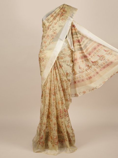 

Pothys Cream-Coloured Printed Jute Silk Saree