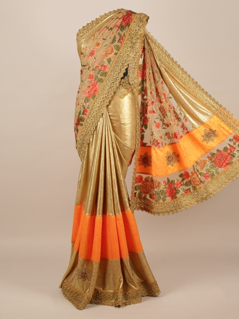 

Pothys Gold-Toned & Orange Jute Silk Printed Saree