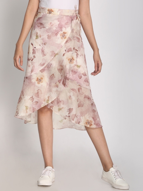 

PReT me Women Pink & Beige Printed Wrap Midi Skirt