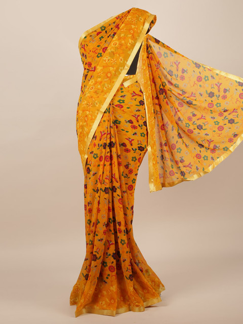 

Pothys Yellow Woven Design Poly Chiffon Saree