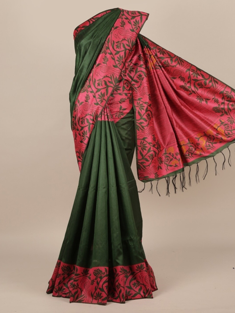 

Pothys Green & Pink Jute Silk Solid Saree