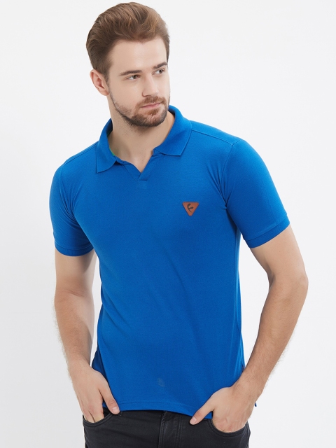 

FiTZ Men Blue Solid Polo Collar T-shirt