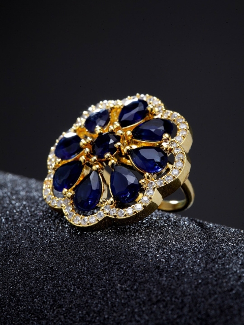 

ANIKAS CREATION Navy Blue Gold-Plated AD-Studded Handcrafted Finger Ring