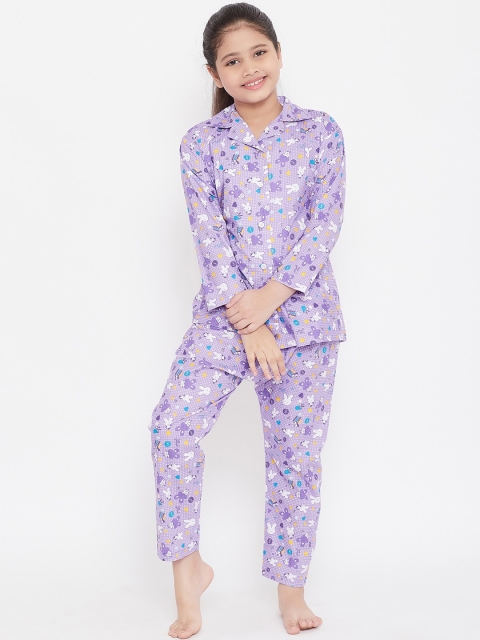 

Baani Creations Girls Purple & White Printed Cotton Night Suit