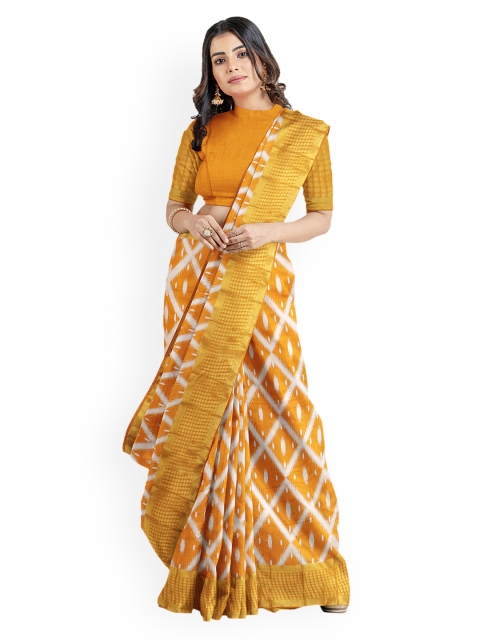 

Kalamandir Mustard Yellow & White Silk Blend Woven Design Ikat Saree