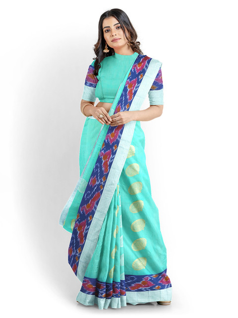 

Kalamandir Sea Green & Blue Silk Blend Woven Design Chanderi Saree