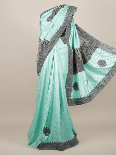 Pothys Green Embellished Jute Silk Saree