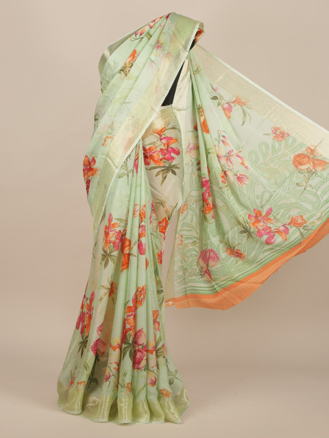 

Pothys Green & Orange Poly Chiffon Printed Saree