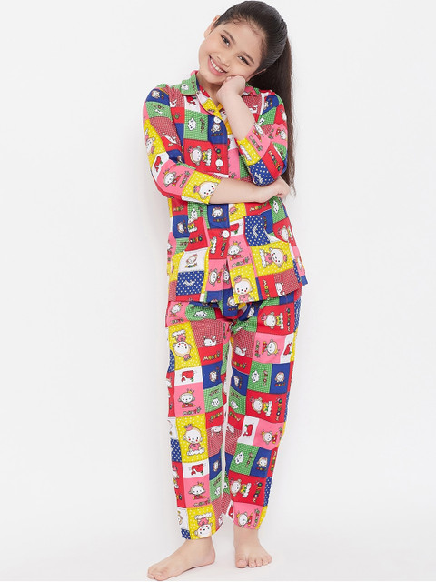 

Baani Creations Girls Red & Blue Printed Pure Cotton Night Suit BA50408