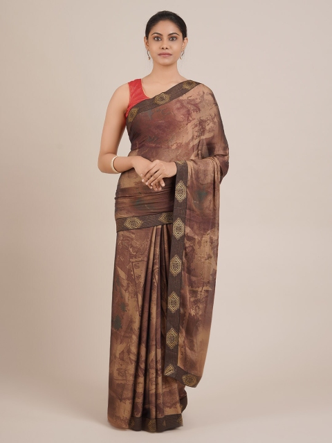 

Pothys Brown Printed Poly Chiffon Saree