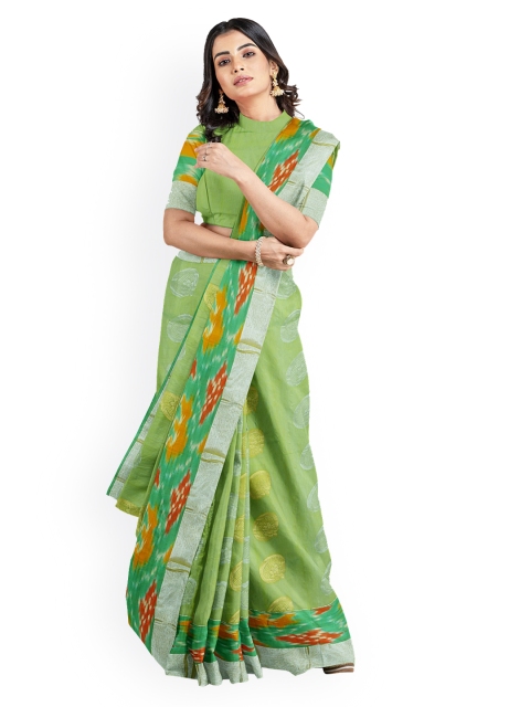

Kalamandir Green & Yellow Silk Blend Woven Design Chanderi Saree