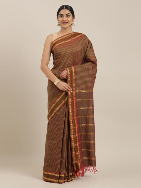 

The Chennai Silks Brown Checked Polycotton Saree