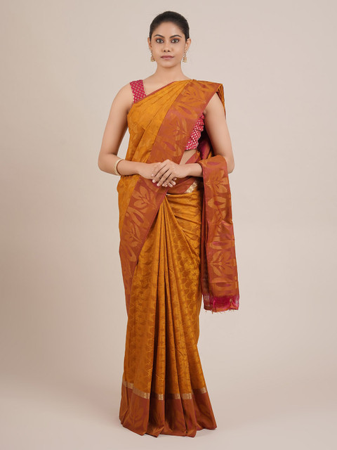 

Pothys Mustard Yellow & Brown Art Silk Woven Design Saree