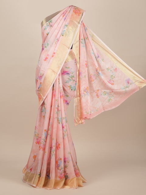

Pothys Pink Printed Poly Chiffon Saree