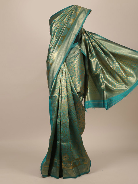

Pothys Green & Golden Jute Silk Woven Design Saree