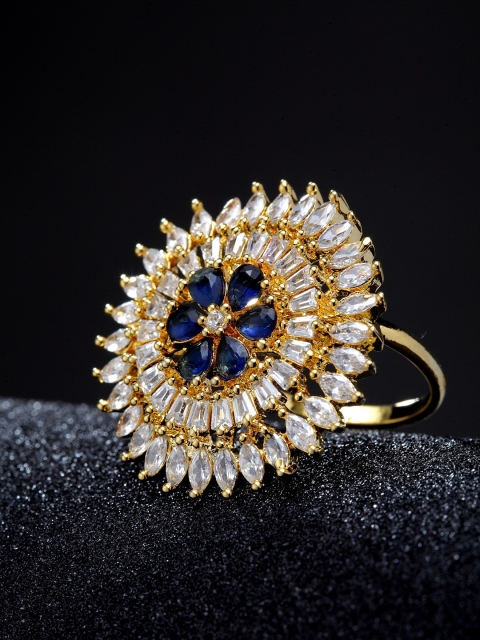 

ANIKAS CREATION Navy Blue Gold-Plated AD-Studded Handcrafted Finger Ring