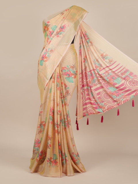 

Pothys Beige Printed Poly Chiffon Saree
