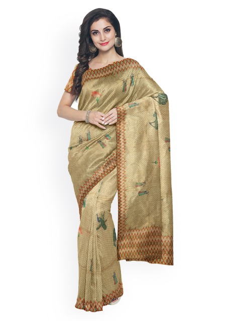 

Kalamandir Brown & Gold-Toned Linen Blend Printed Banarasi Saree