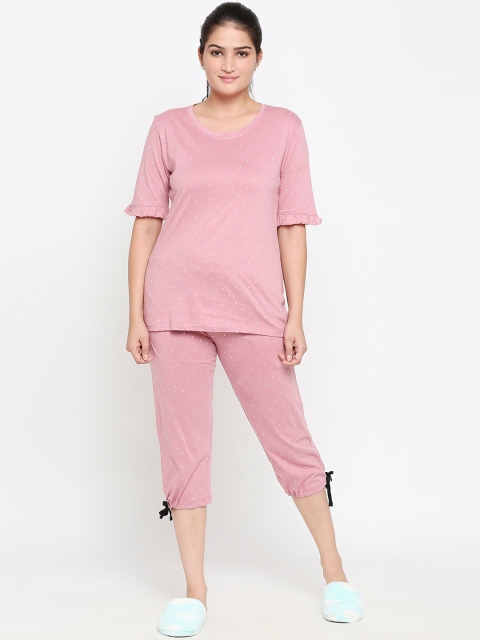 

XIN Women Pink & White Printed Night suit