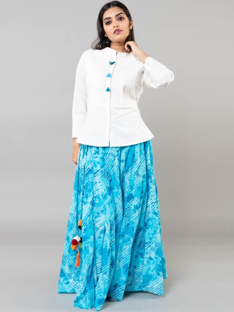 

KLM Fashion Mall Women White & Blue Solid Kurti with Skirt