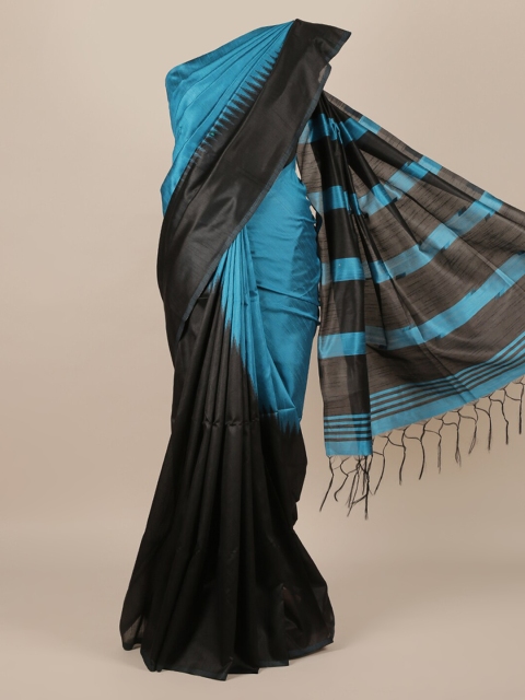 

Pothys Black & Blue Jute Silk Colourblocked Saree
