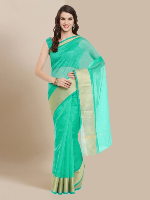 

Chhabra 555 Green Silk Blend Checked Chanderi Saree