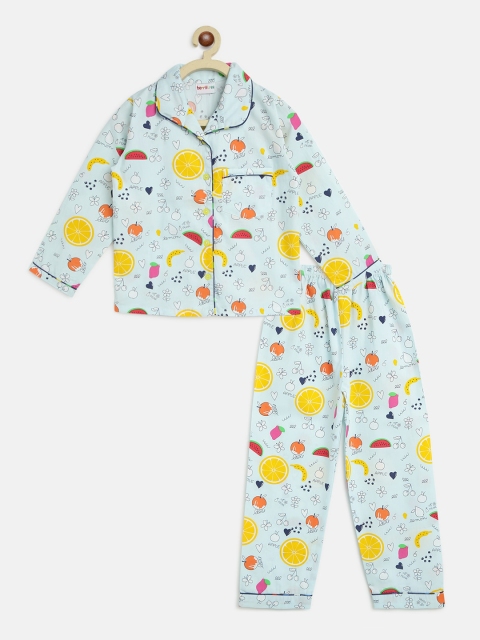 

berrytree Kids Blue & Yellow Printed Cotton Night Suit